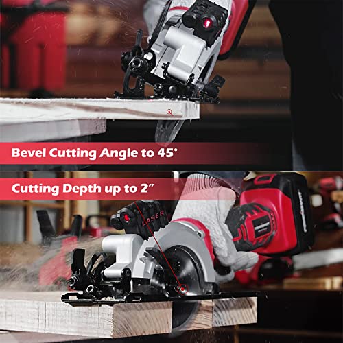 PowerSmart 20V 4-1/2 Inch Cordless Mini Circular Saw with 4.0Ah Battery and Fast Charger, 4 Blades Ideal for Wood, Soft Metal, Tile and Plastic Cuts