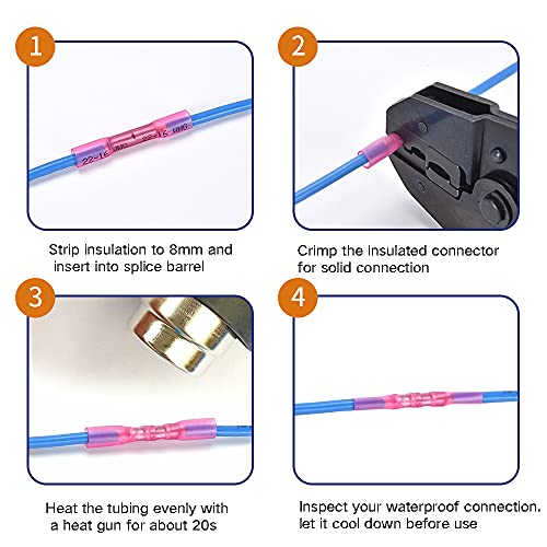 Heat Shrink Butt Connectors, 12-10 AWG Waterproof Crimp Terminals Electrical Wire Connectors Splice for Marine, Cable, Wiring - size: 12-10 AWG (Yellow)