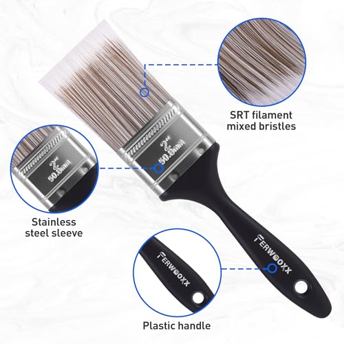 Paint Brushes - 2 Inch Flat and Angle Paint Brush for All Latex and Oil Paints & Stains Paintbrush for Varnish, Paste, Gesso and Limewash(12 Packs) - size: 12 packs