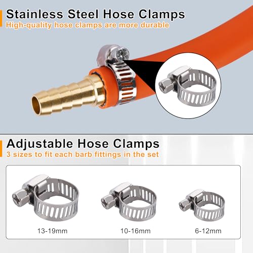 26PCS Brass Hose Barb Fittings Splicer Mender Kit with Pipe Clamp - size: 26pcs barb splicer