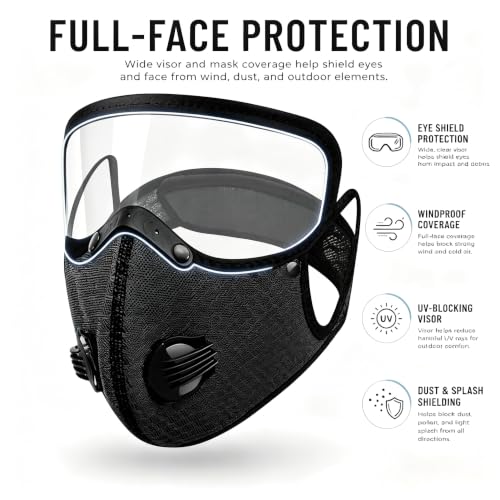 Detachable Protective Goggles Riding Mask,Reusable Carbon Filter Dust Mask with Adjustable Goggles,Windproof, dustproof, and Anti Droplet, All Season Universal Sports mask(Black)