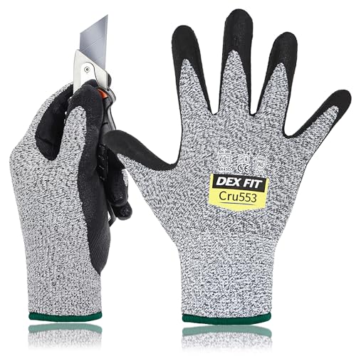 DEX FIT Level 5 Cut Resistant Gloves Cru553, 3D-Comfort Fit, Firm Grip, Thin & Lightweight, Touch-Screen Compatible, Durable, Breathable & Cool, Machine Washable; Grey M (8) 1 Pair - color: Grey, size: Medium