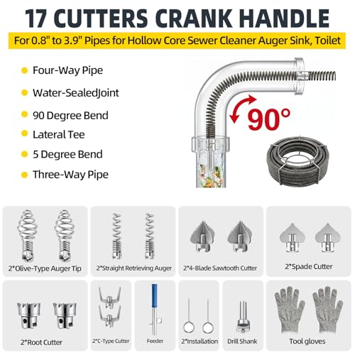 Drain Cleaning Cable, 65.6 Ft x 5/8" Auger Drain Snake