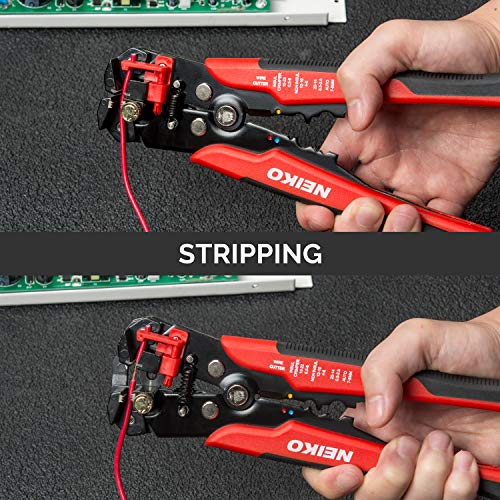 NEIKO 01924A 3-in-1 Automatic Wire Stripper, Cutter, and Crimping Tool, Auto Self-Adjusting Pliers that Cut up to 10 AWG - style: 3-in-1 Auto Wire Strippers, Red