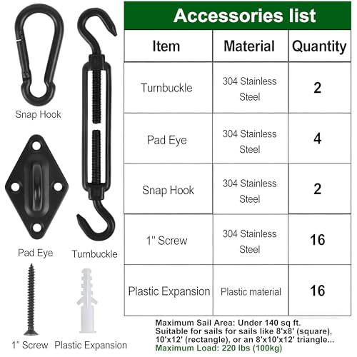 YOFIT Shade Sail Hardware Kit 6 Inch Stainless Steel Turnbuckles for Sun Shade Sail Outdoor Patio Canopy Installation Accessories for Triangle Rectangle Shade, 40 Pcs, Black - size: 6 inch 40 pcs-Black