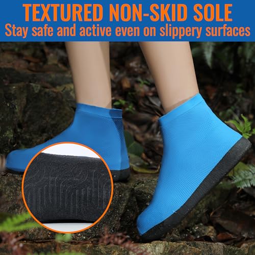 Rain Shoe Covers Waterproof Reusable Galoshes Overshoes - color: Blue, size: Medium
