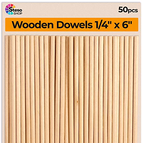 Wooden Dowel Rods 6 inch - 1/4 Hardwood Dowels - Craft Dowels for Woodworking Project 50 pcs - for Model Building Games Kids Crafts Handmade Gifts Home Decor - 1/4 - size: 1/4 - 6inch - 50pcs