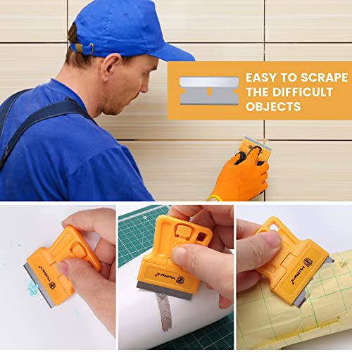 MulWark Razor Blade Tool Set, 8-Pack Mini Plastic Scrapers with 5 Plastic & 5 Metal Blades - Paint Remover, Window Cleaner, Glass Tool, Oven Cleaner, Blade Remover