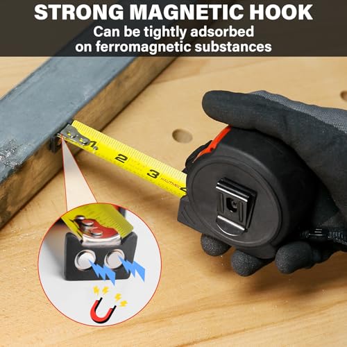 HAUTMEC 25 Ft Heavy Duty Tape Measure with Fractions & Magnetic Hook, 6-Pack Professional Retractable Measuring Tape for Construction, Carpentry, Contractors, Workshop & DIY 25001