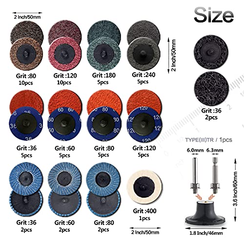 60Pcs 2 Inch Sanding Disc Set, Quick Change Disc Combination, 1/4 Inch Hold Fits Various Grinder. Widely Used for Surface Conditioning, Striping, Polishing, Finishing and Rust Paint Removal - style: 60Pcs Quick Change Discs 2 Inch(Nylon main)
