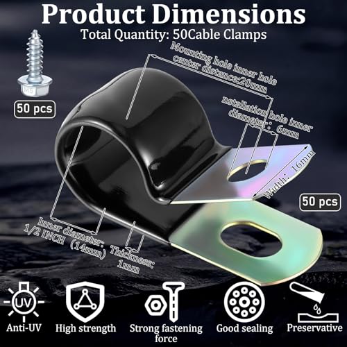 Tandefio 50 Pcs 1/2" Stainless Steel Cable Clamp with Screw Rubber Coated - size: 1/2"