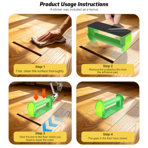Floor Gap Fixer Tool Heavy Duty, Floor Gap Repair Tool Made of Iron with Sticky Pad、Crack Cleaner and Hammer. Flooring Tools Kit for Laminate, Vinyl Plank, Hardwood