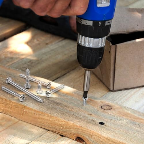 200PCS #8 Wood Screws Assortment Kit, 304 Stainless Steel Screws, Drive Sheet Metal Self Tapping Screws with Screwdriver Bit, 6 Sizes (2”,1-1/2”,1-1/4”,1”,3/4”,1/2”) - style: Silver #8 Pan Head Set 200PCS