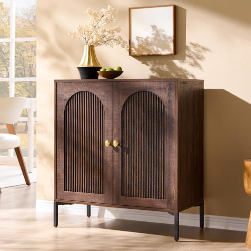 IFGET 34" Tall Modern Arched Sideboard Buffet Cabinet with Storage, Brown - color: Brown, size: 1 Piece