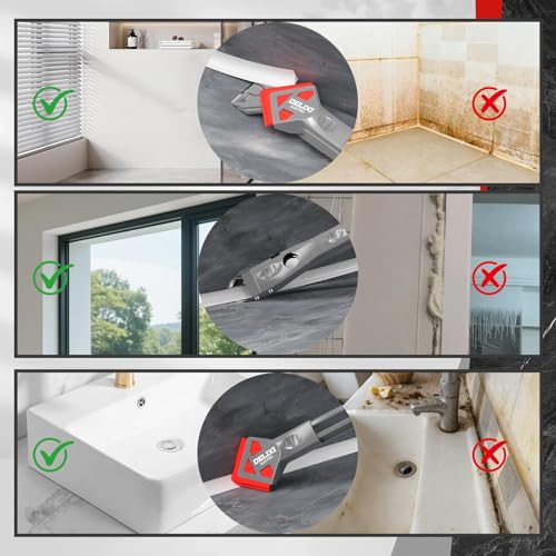 7 in 1 Caulking Tool with 5 Silicone Pads and 10pcs Caulking Tool Kit, Caulk Remover Tool with Replacement Blades and Unclogging Needle, Caulking Removal Tool for Kitchen Bathroom and Window - size: 7 in 1