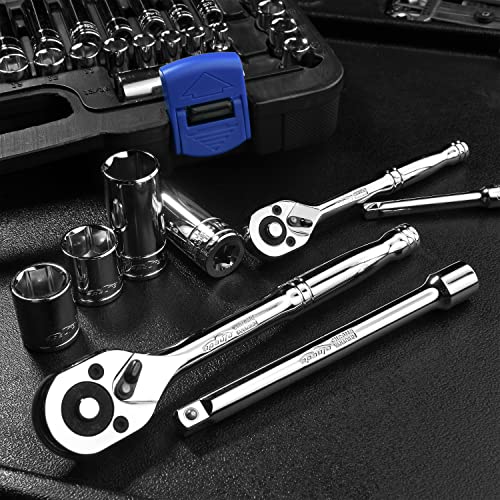 EPAuto 69 Pieces 1/4-Inch & 3/8-Inch Drive Socket Set, Pear Head Ratchet - size: 69 Pieces