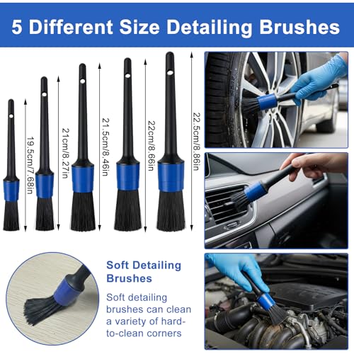 32-Piece Car Detailing Kit with Drill Brush Attachments & Polishing Pads – Professional Auto Detailing Brushes, Wheel & Tire Cleaning Tools with Storage Bag (Blue)