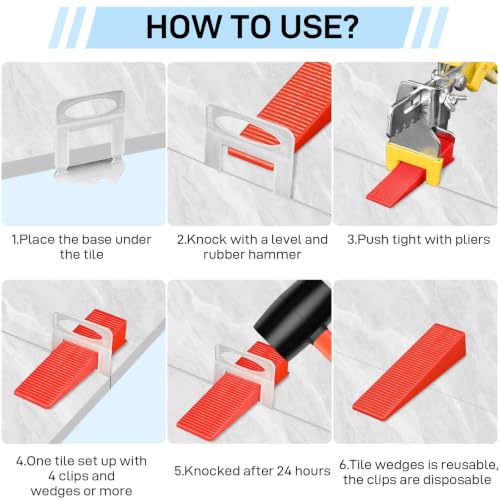 Tile Leveling System with Tile Plier And Rubber Mallet,800 Piece Tile Spacers Clips And 200 Piece Reusable Wedges,Tile Tools Set for Stone Installation(1/8 Inch Tile Spacers)