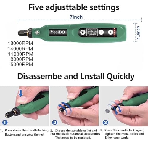 Mini Cordless Rotary Tool, 2000 mAh Battery Pack, 3.7V Power Rotary Tool for Sanding, 5-Speed Rotary Tool Kit with 54 Accessories, Type-C Charging Power Rotary Tool (Army green) - color: Army Green