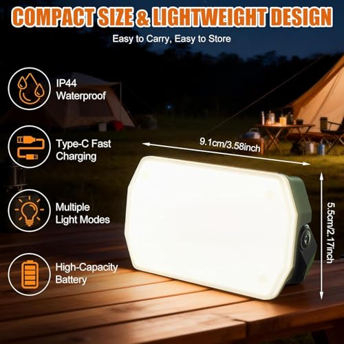 Rechargeable Magnetic Work Light, 1500LM Portable Camping Light with Hook, Magnetic Base and Tripod Mount, 4000mAh USB-C LED Flashlight for Car Repair, Job Site, Camping, Emergency
