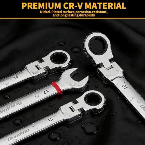 GRENPRO 23PC Flex Head Ratcheting Wrench Set Metric&SAE Combination OpenEnd - style: 23PCS Flex-Head Ratcheting Wrench Set