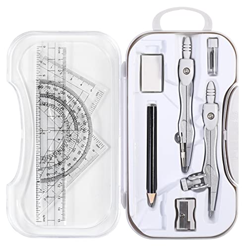 Unjoo Geometry Set 10 Pcs Student Supplies, Protractor and Compass (Grey） - color: Grey