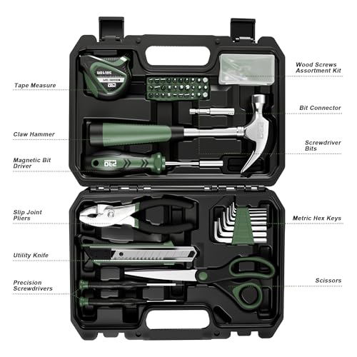 Prostormer 93-Piece Tool Kit, Basic Household Tool Set, Green - color: Green