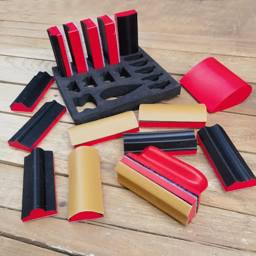16-Piece Contoured Profile Hand Sanding Block Set with Hook and Loop Interchangeable Assorted Shapes Interchangeable Assorted Convex & Concave Shapes for Woodworking Furniture, Auto Paint and Crafts