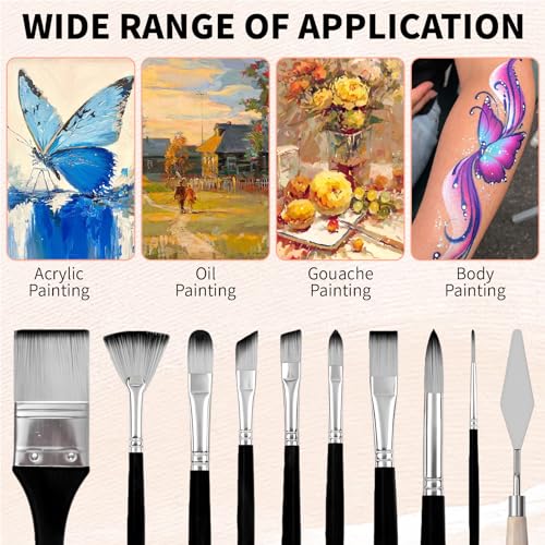 25pcs Paint Brush Set, Professional Artist Paint Brushes for Acrylic Painting, Oil, Watercolor, Gouache, with Paint Spatula and Cloth Roll - Art Supplies for Artists and Beginners