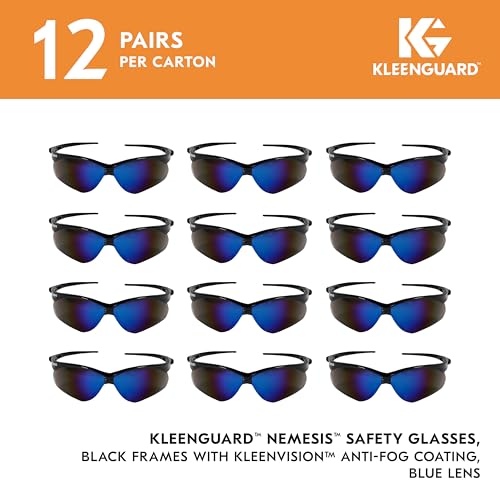 KleenGuard™ V30 Nemesis™ Safety Glasses (14481),Blue Lenses with Mirror coating, Black Frame, Unisex Eyewear (12 Pairs/Case) - size: One Size