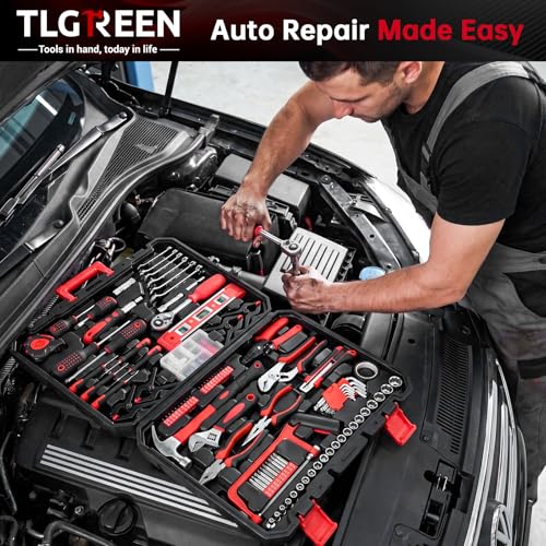 TLGREEN 198 Piece Tool Set, Tool Kit for Home,Basic Tools with Tool Box, Screwdrivers,Socket Adaptor,Adjustable Wrench,Pliers, Household Hand Tool Set for Car,Truck,Bicycle, Home, Dorm, Garage