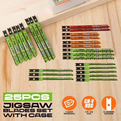 25pcs U-Shank Jigsaw Blades Set with Storage Case - size: 25pcs BD119B-BD127D