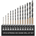 Hex Shank Drill Bit Set 13PCS, HSS Nitriding Coated, 1/16IN-1/4IN