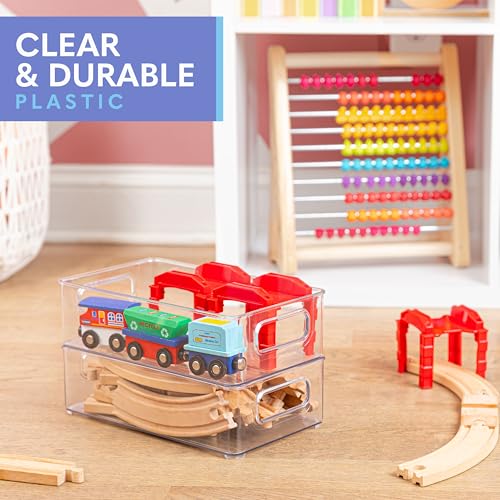 Plastic Food Storage 6 Pack Clear Container Bin with Handles for Organizing Kitchen, Pantry, Refrigerator, Freezer, Pantry, Cabinet, Closet, Bathroom. Stackable 10”x6”x3” - size: 10x6x3