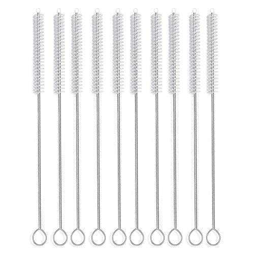 Straw Brush Cleaner (10 Pack), Flexible Nylon Pipe Tube Cleaning Brushes with 0.4" Bristles, Rust-Proof Stainless Steel Reusable Straw Washers for Standard Tumblers, Bottles & Teapot Spouts 8.2 Inch