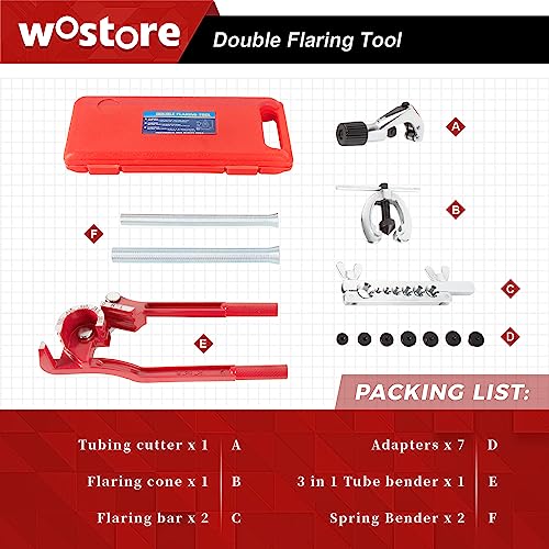 Wostore Double Flaring Tool Kit, Tube Bender 1/4-3/8" & Spring 1/2-5/8" - size: Flaring Tool Kit with Tube Bender