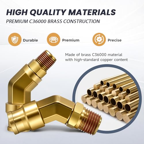 45° Swivel Elbow Push-to-Connect Fittings, 5PCS Brass C36000 Male Elbow Connectors for Nylon Tubing in Pneumatic Systems (3/8"OD x 1/2" NPT) - size: 3/8"OD x 1/2" NPT