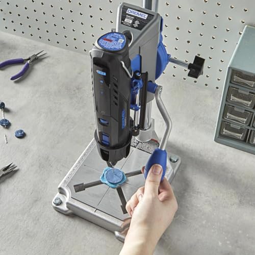 Dremel Drill Press Rotary Tool Workstation Stand with Wrench - Mini Portable Press & Tool Holder - 2-Inch Depth - Ideal for Drilling Perpendicular and Angled Holes - 220-01 - size: Silver, style: Industrial