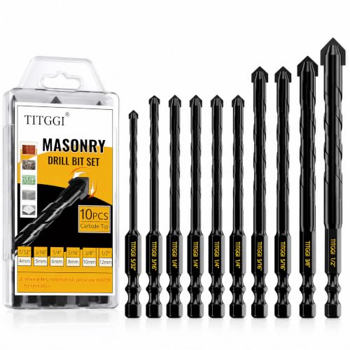 10Pcs Wide-Tip Masonry Drill Bit Set & Concrete Drill Bit Set, 5/32"-1/2" - size: 10 Pcs 5/32"-1/2" Masonry Drill Bit Set