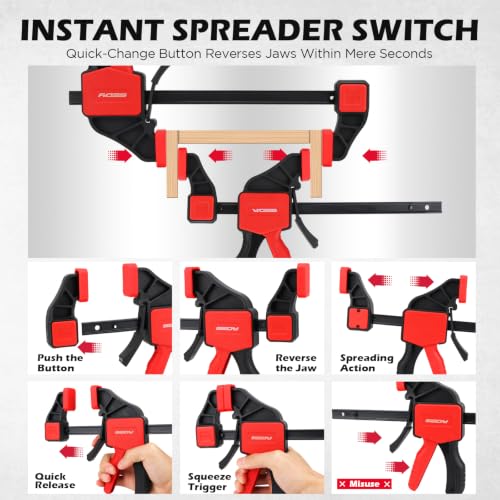 6-Pack 6 Inch Bar Clamps for Woodworking with Clamp Connector, 6" Quick-Release Wood Clamps with 150 LBS Load Limit, Trigger Clamp Set, One-Handed Clamps/Spreader Ideal for Woodworking DIY Projects - style: 6" (6-Pack) | Extends to 12"+