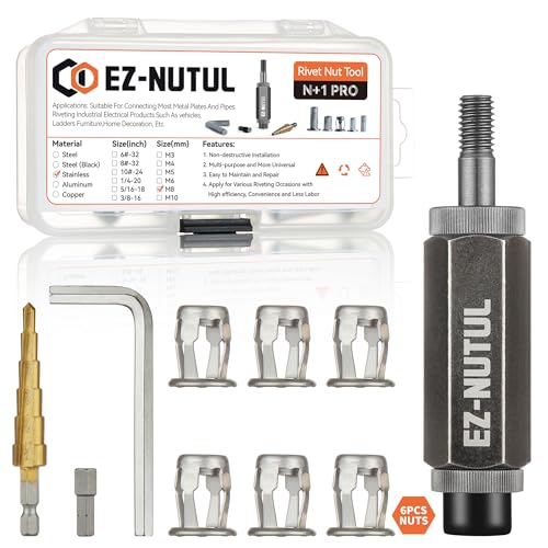 Jack nut Installation Tool Set Hand Thread Insert Jacknuts with Tool Kit - size: Stainless M8-6PCS With Tool
