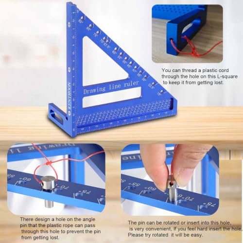Multi-Angle Measuring Square Large Ruler 8.42"*7.67", Aluminum Alloy Carpenter Square Woodworking Tool, 15°-90° Layout Tool with Angle Pin for Drawing Line, Marking, Woodworking,DIY,Construction - color: Blue