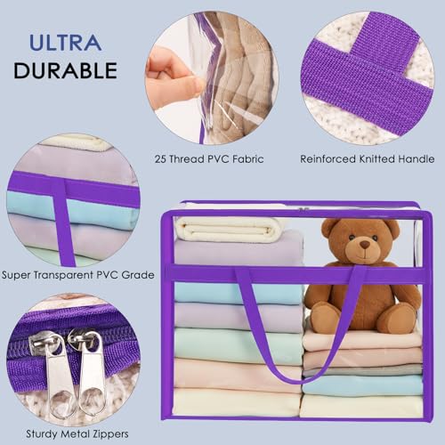 Blanket Storage Bags 4 Pack 60L Clothes Comforter Bedding Container Purple - color: D-Purple