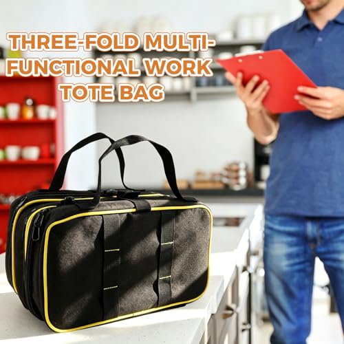 Roll Up Tool Bag with 2 Handle Wraps, Foldable Tool Roll Bag with 3 Translucent Zipper Compartments, Portable Oxford Cloth Small Tool Bag