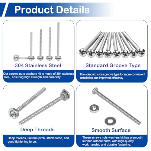 #6-32 x 1-1/4" to 2" Long Pan Head Machine Screw Kit for Electrical Outlets - size: #6-32(Long Screws Kit）