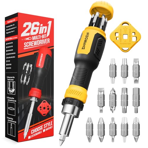SHARDEN 26-in-1 Ratcheting Screwdriver Set Multi Screwdriver Tool Kit - color: Yellow, size: Ratchet-NonExtendable