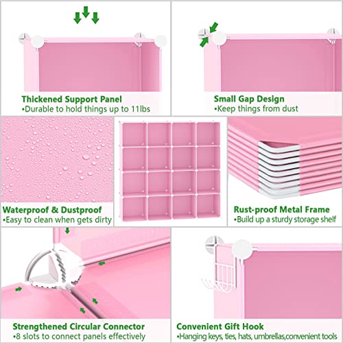 C&AHOME 16 Cube Storage Organizer Cube Shelves Units Storage Cubes, Pink - color: Pink
