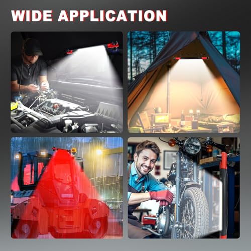 Magnetic Work Light 3000 Lumens, Rechargeable LED Flood Light with 180° Rotating Head & 360° Hooks, IP65 Waterproof Shatterproof Portable Spotlight for Camping, Emergency, Car Repair, Jobsite