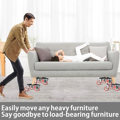 Furniture-Movers-with-Wheels-Dollies,Furniture-Dolly 360°Rotatable and Lockable,Furniture Sliders with 5 Wheels Rubber Silent Furniture Lifter Tool Set,3300 lbs Load Capacity,6.3×6.3IN Red - color: Furniture Mover Red