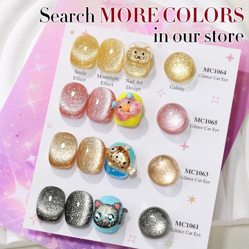 Double Rhythm Jelly Glass Cat Eye Gel Polish with Magnet 15ML Holographic Glitter Shimmer Translucent Sheer Color Magnetic Nail Polish Salon DIY at Home (Black Glitter-MC1061) - color: Black Glitter
